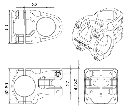 Rockstar CNC Stem 32mm Reach - 31.8 or 35mm Bar