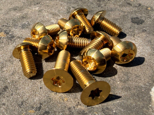 gold titanium disc bolt kit for Specialized Levo and Kenevo models that feature a rear wheel speed sensor magnet