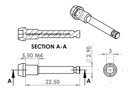 SRAM brake pad retention pins in CNC machined titanium