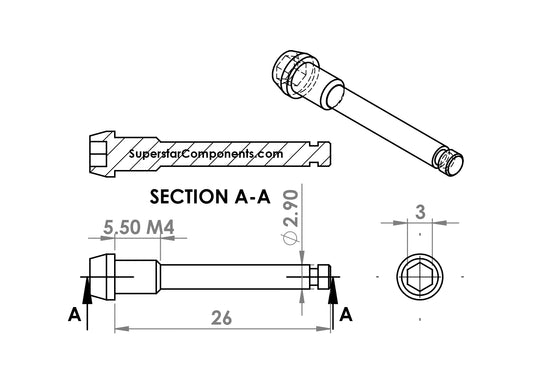 Technical drawing of Colourful Magura brake pad retention pins with dimensions and 'SuperstarComponents.com' branding.