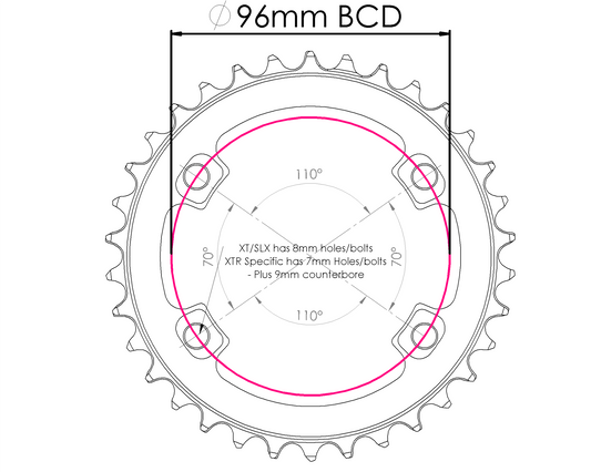 96 Asymetric Raptor Chainring - UK MADE